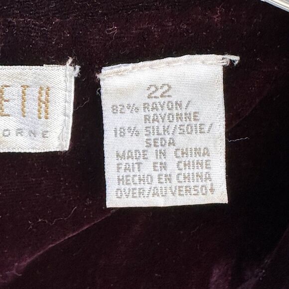 Elizabeth by Liz Claiborne Velvet Top Women's Size 22 Maroon Long Sleeve - Picture 10 of 11